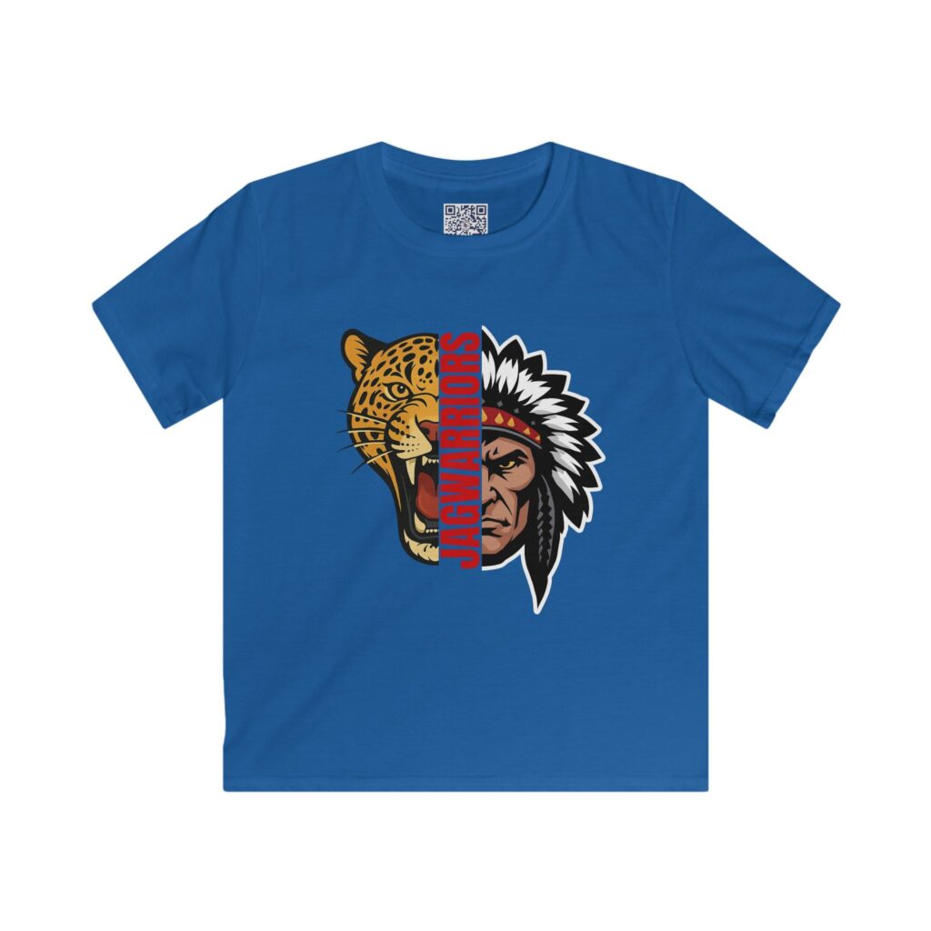 Jagwarriors Faces graphic printed on a youth tee for Jagwarrior Wrestling