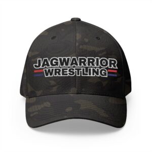 Jagwarrior Wrestling embroidered design on an adult flexfit hat