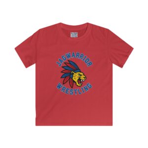 Jagwarrior Wrestling youth tee with school name and wrestling graphic on the front.