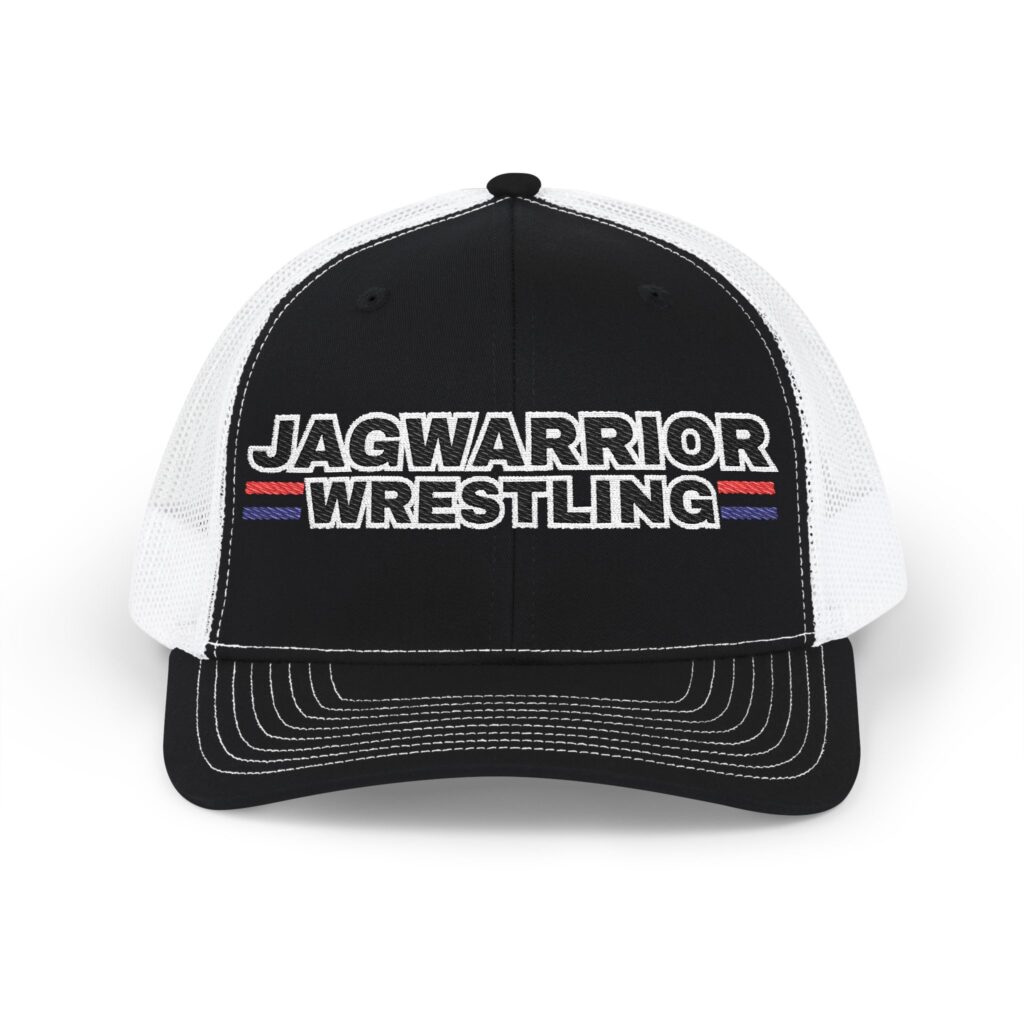 Richardson hat embroidered with Jagwarrior Wrestling design, shown in black