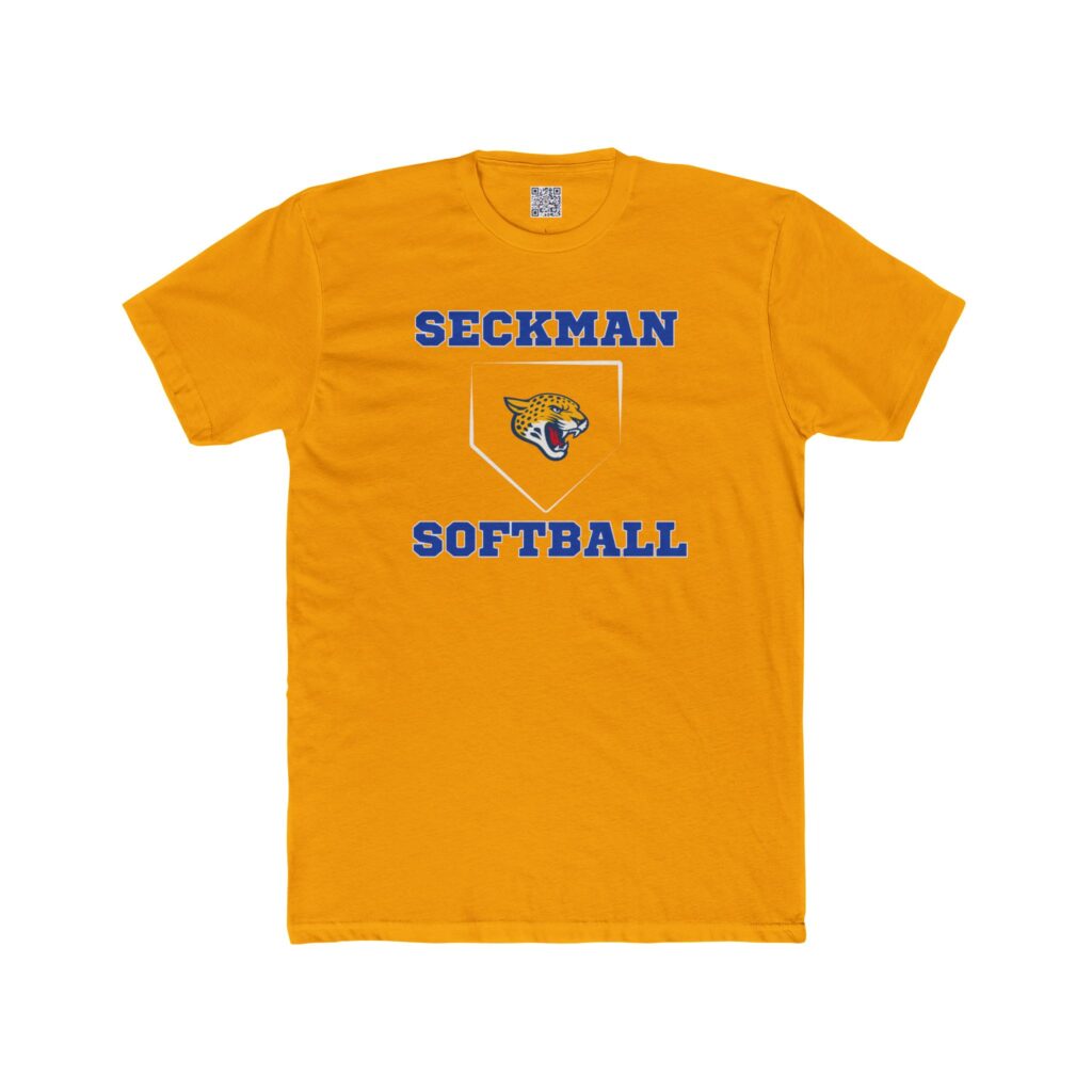 Seckman Jaguars softball home plate graphic printed on an adult tee