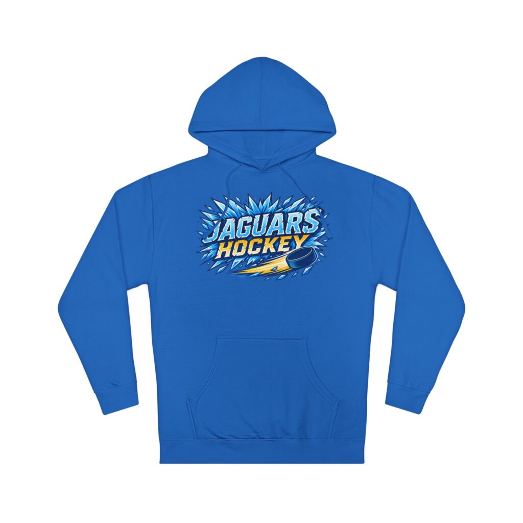 Seckman Jaguars Hockey Shattered Ice graphic printed on adult hoodie front