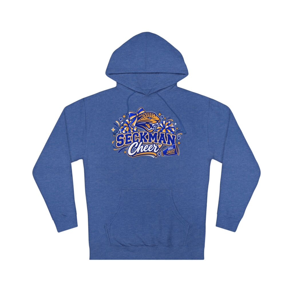 Adult hoodie printed with 'Seckman Roll Jags! Cheer' Jaguars design