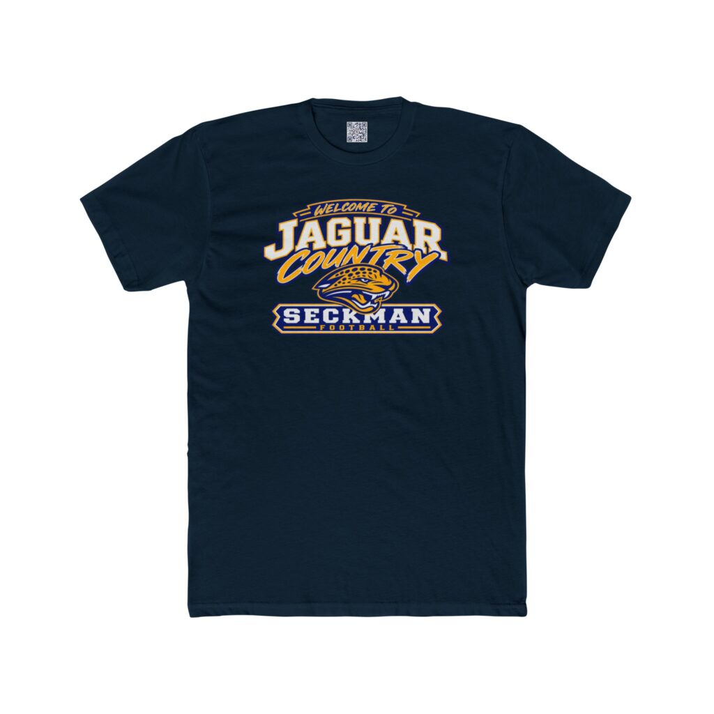 Adult tee printed with Welcome to Jaguar Country and Seckman Jaguars football design