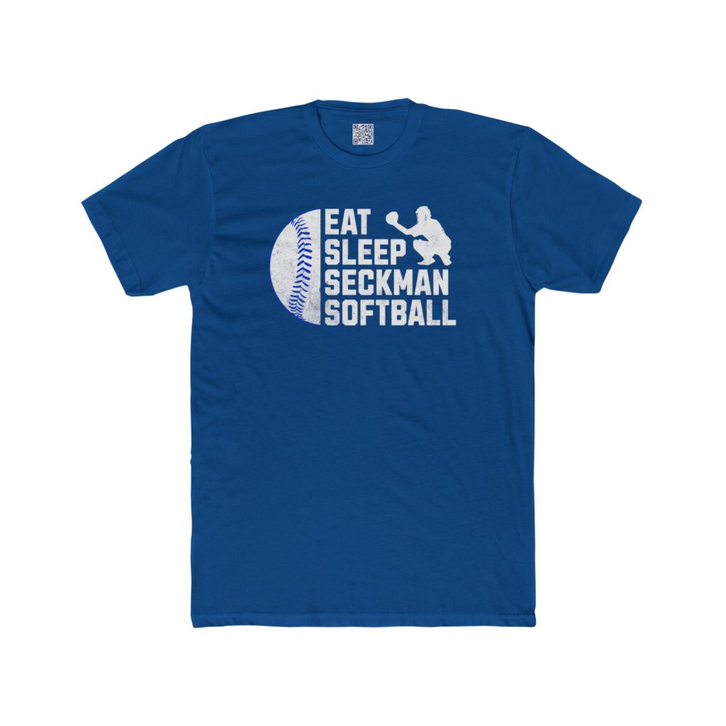 Eat Sleep Seckman Softball graphic printed on an adult tee