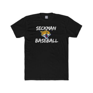 Seckman Jaguars baseball paint design printed on an adult tee, shown in six colour options