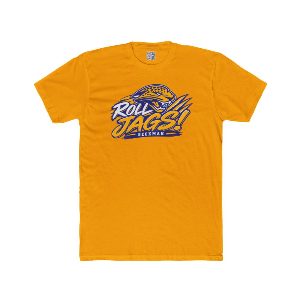 Seckman Jaguars "ROLL JAGS!" printed on the front of an adult tee