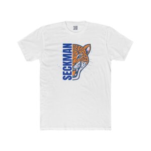 Seckman Jaguars Jag Face graphic printed on an adult tee, shown in eight color options.