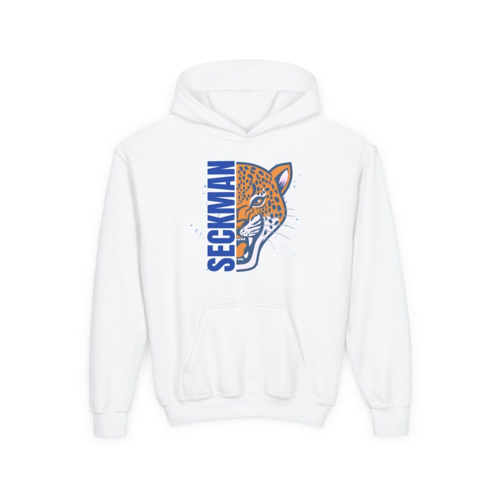 Seckman Jaguars Jag face graphic printed on a youth hoodie