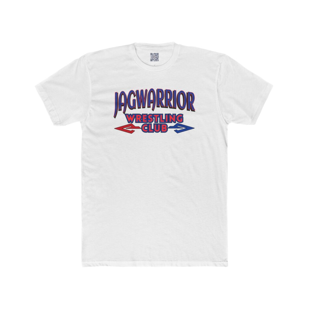 Jagwarrior Wrestling Club arrowheads graphic printed on an adult tee