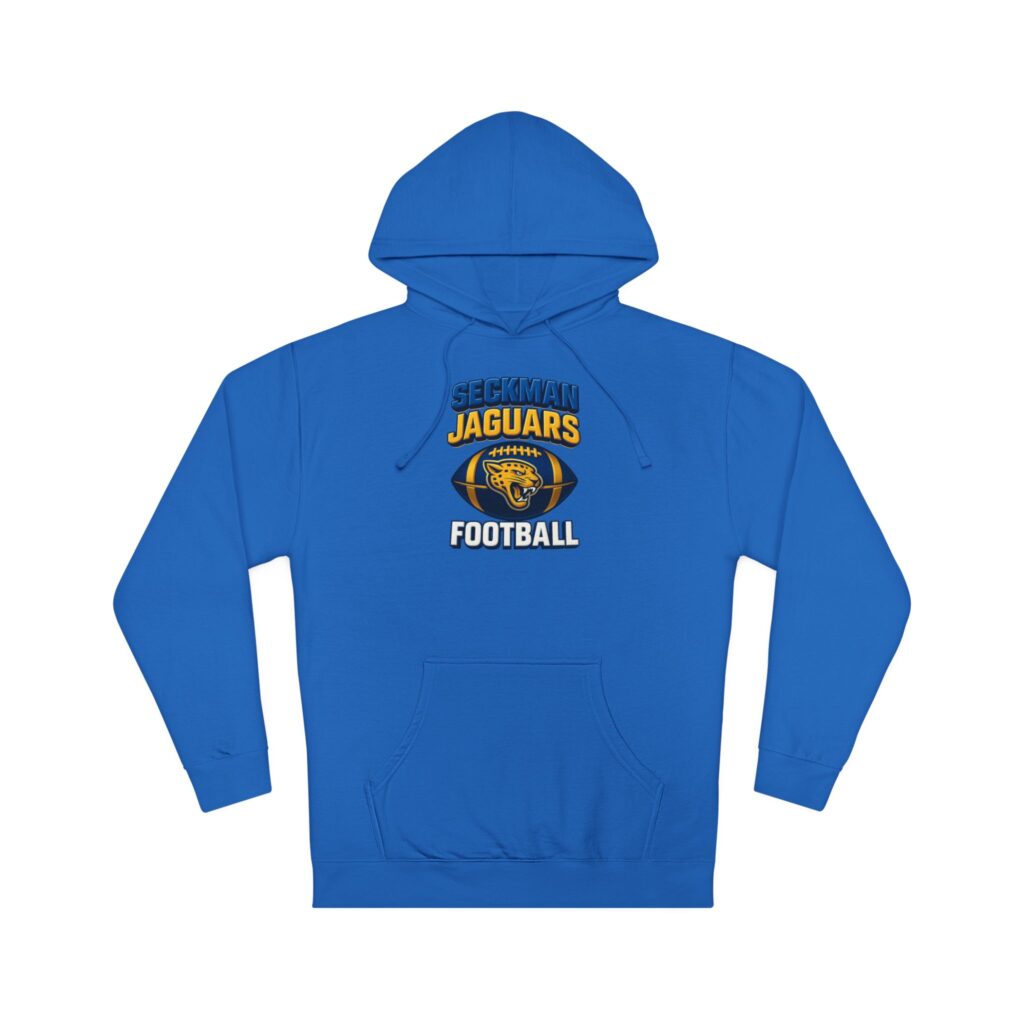 Seckman Jaguars football design with a jaguar on a football, printed on an adult hoodie