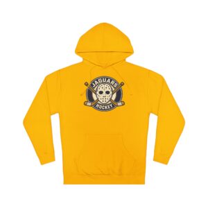Retro hockey goalie mask graphic on Seckman Jaguars hoodie