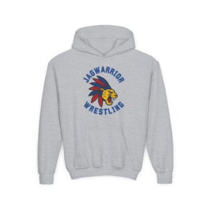 Jagwarrior Wrestling graphic printed on a youth hoodie
