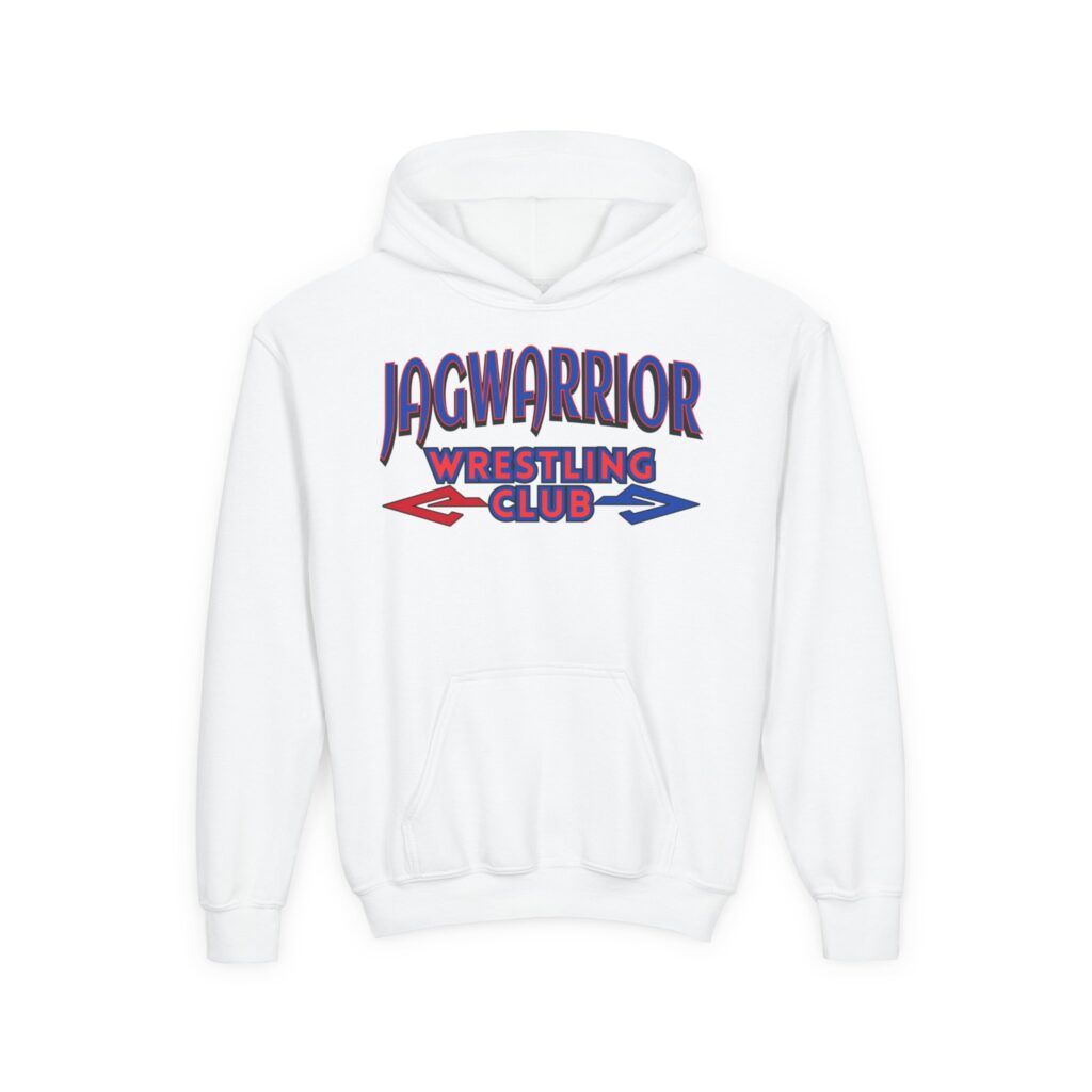 Jagwarrior Wrestling Club Arrowheads design printed on a youth hoodie