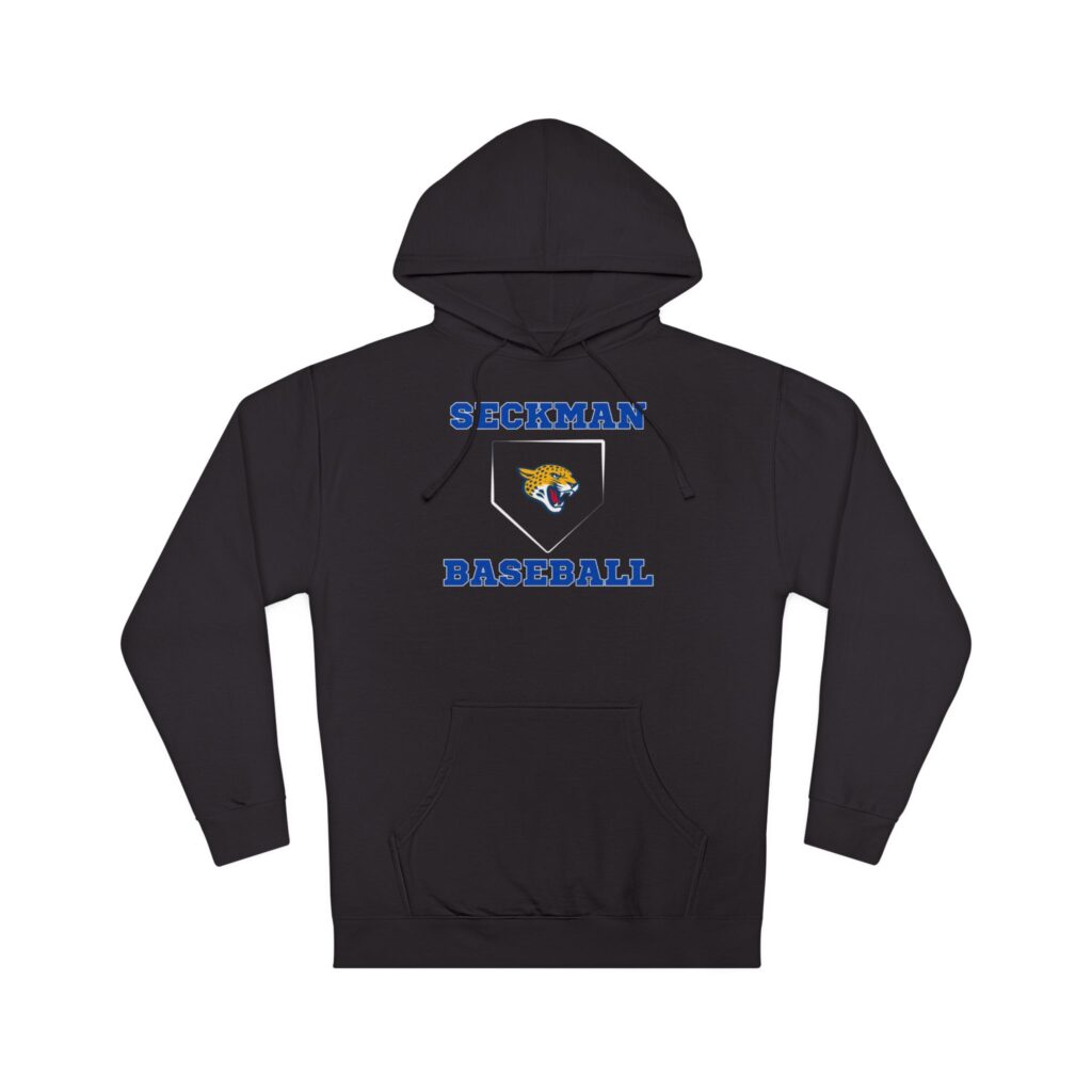 Seckman Jaguars baseball home plate design printed on an adult hoodie
