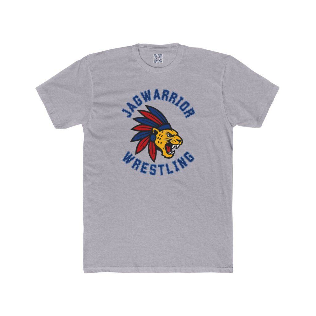 Jagwarrior Wrestling design printed on an adult tee, shown in six color options