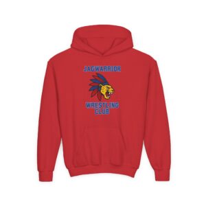 Jagwarrior Wrestling Club logo printed on the front of a youth hoodie