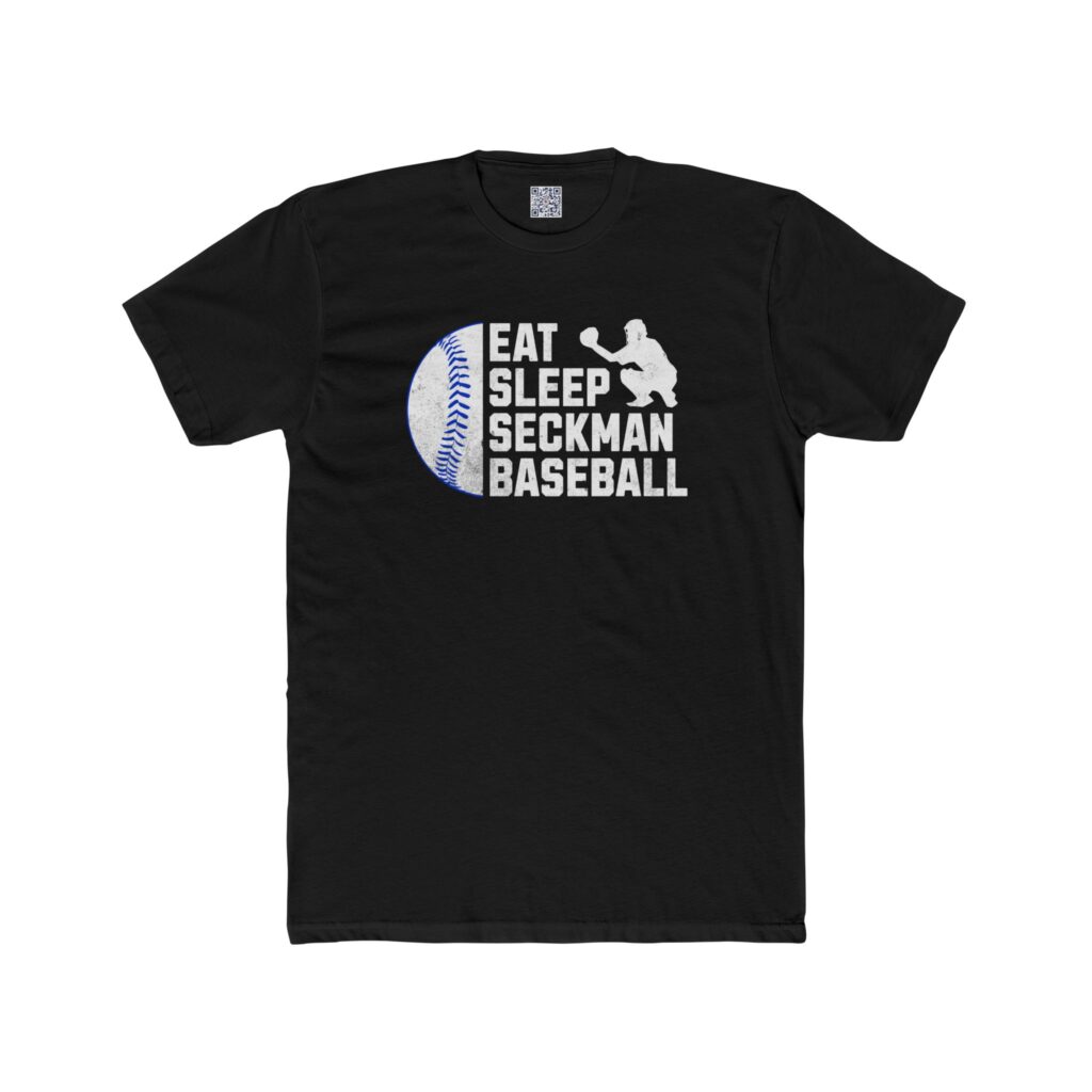Adult tee printed with 'Eat Sleep Seckman Baseball' text for Seckman Jaguars fans
