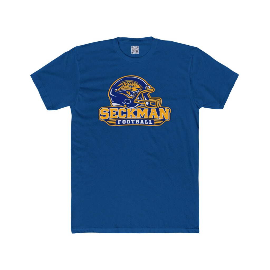 Seckman Jaguars football helmet graphic printed on an adult tee