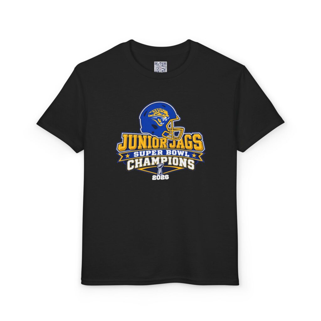 Youth tee printed with Seckman Jaguars Champions football design